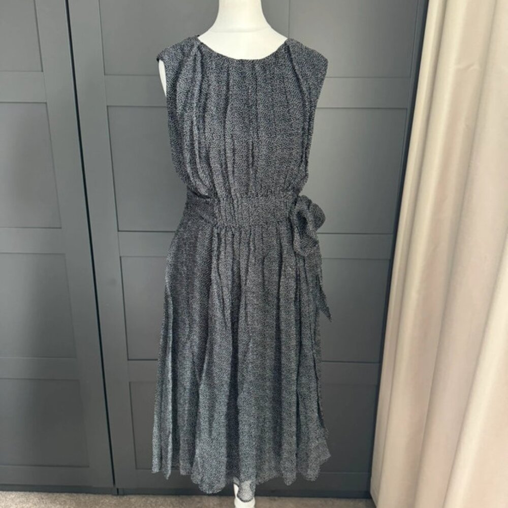 LK Bennett black white polka dot sleeveless belted Jaklyn silk dress 10